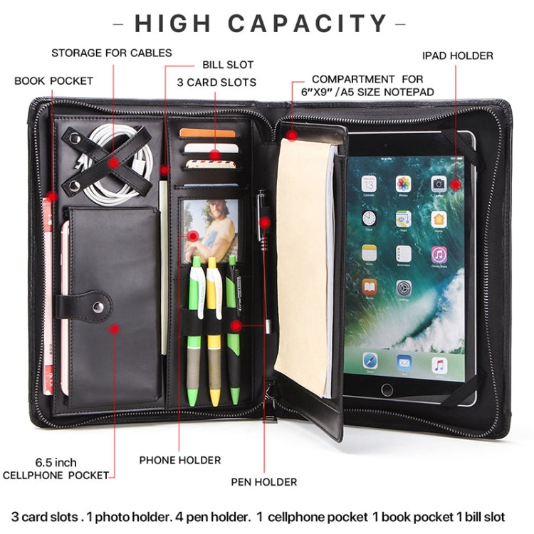For iPad Pro 11 / 10.5 / 10.2 / 9.7 inch CF2015A Zipper Multifunctional Tablet Protective Leather Case with Photo Holder & Mobile Phone / Bill / Book Pockets & Card Slots & Pen Slot