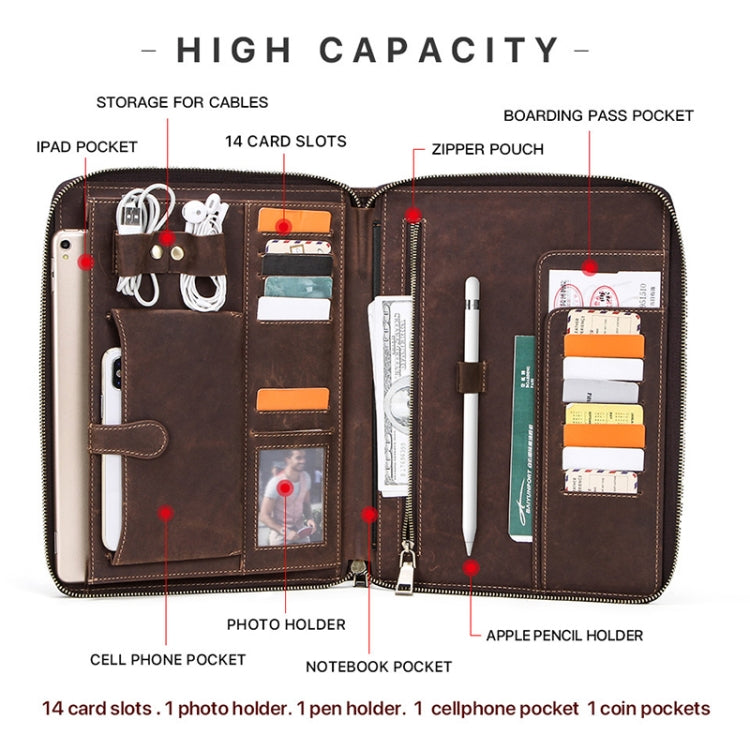 CF2013 For iPad Pro 10.5 inch Retro Crazy Horse Texture Zipper Multifunctional Tablet PC Protective Leather Case with Photo Holder & Mobile Phone / Notebook / Coin Pockets & Card Slots & Pen Slot