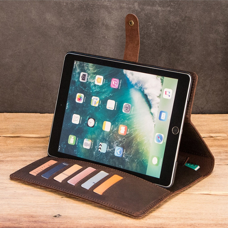 CF2007 For iPad Pro 9.7 inch Retro Crazy Horse Texture Buckle Multifunctional Tablet PC Protective Leather Case with Bracket & Card Slots & Pen Slot