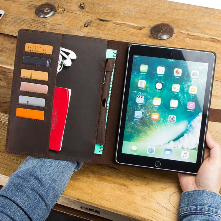 CF2007 For iPad Pro 9.7 inch Retro Crazy Horse Texture Buckle Multifunctional Tablet PC Protective Leather Case with Bracket & Card Slots & Pen Slot