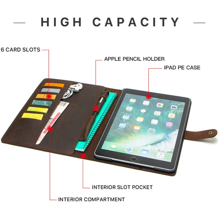 CF2007 For iPad Pro 9.7 inch Retro Crazy Horse Texture Buckle Multifunctional Tablet PC Protective Leather Case with Bracket & Card Slots & Pen Slot