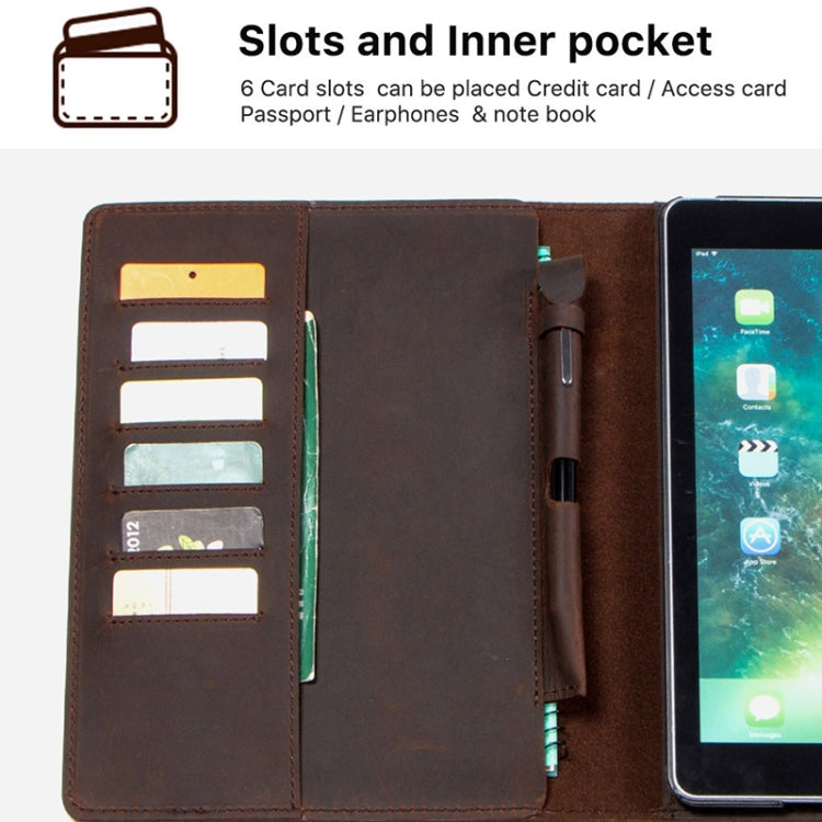CF2007 For iPad Pro 9.7 inch Retro Crazy Horse Texture Buckle Multifunctional Tablet PC Protective Leather Case with Bracket & Card Slots & Pen Slot