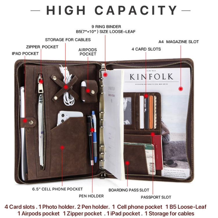 CF2017 For Galaxy 11 / 10.5 / 9.7 inch Retro Crazy Horse Texture Zipper Multifunctional Tablet PC Protective Leather Case with Card Slots & Pen Slot & Photo Holder