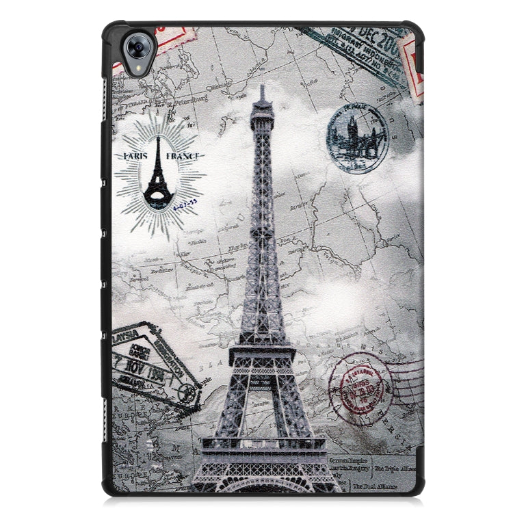 Cowhide Texture Retro Iron Tower Pattern Colored Drawing Horizontal Flip Leather Case for Huawei Mediapad M6 10.8, with Holder
