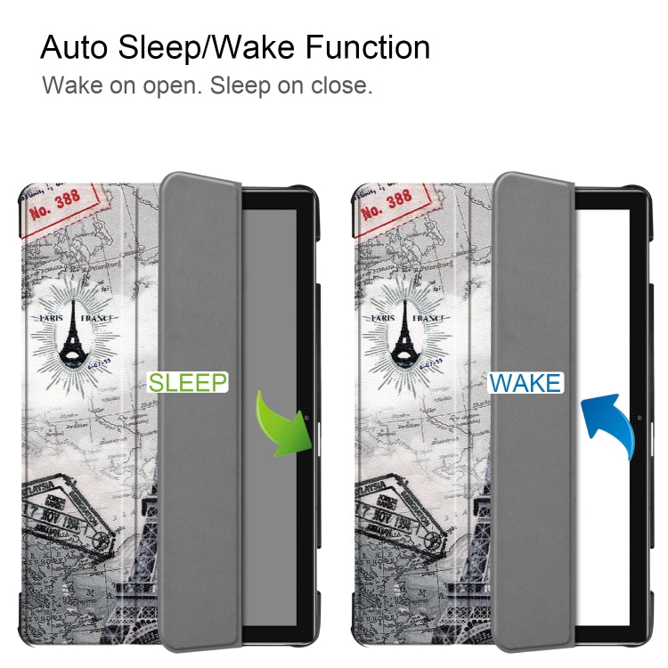 Cowhide Texture Retro Iron Tower Pattern Colored Drawing Horizontal Flip Leather Case for Huawei Mediapad M6 10.8, with Holder