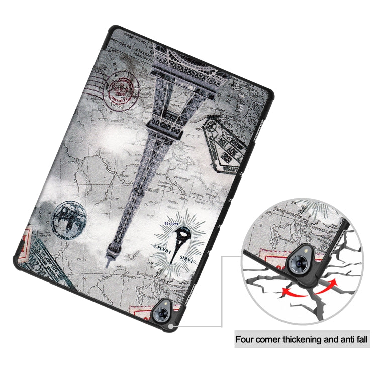 Cowhide Texture Retro Iron Tower Pattern Colored Drawing Horizontal Flip Leather Case for Huawei Mediapad M6 10.8, with Holder