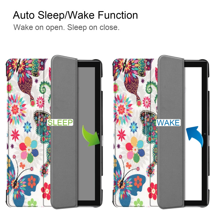 Cowhide Texture Butterfly Pattern Colored Drawing Horizontal Flip Leather Case for Huawei Mediapad M6 10.8, with Holder