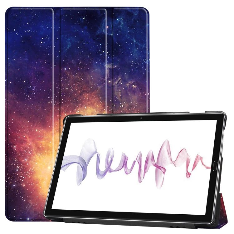 Cowhide Texture Galaxy Pattern Colored Drawing Horizontal Flip Leather Case for Huawei Mediapad M6 10.8, with Holder