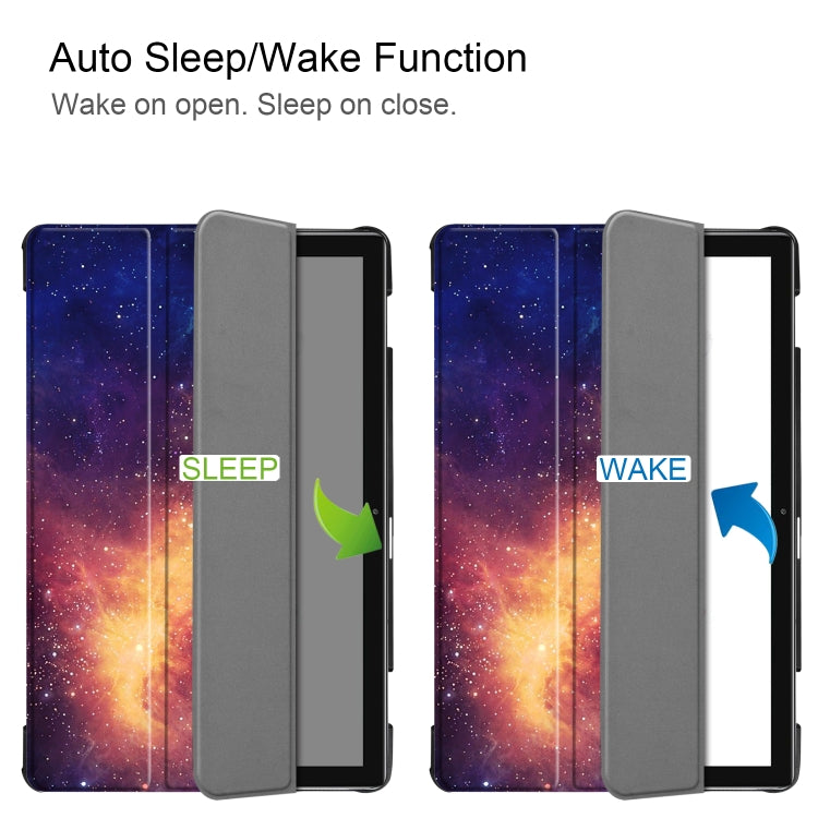 Cowhide Texture Galaxy Pattern Colored Drawing Horizontal Flip Leather Case for Huawei Mediapad M6 10.8, with Holder