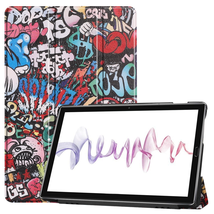 Cowhide Texture Graffiti Pattern Colored Drawing Horizontal Flip Leather Case for Huawei Mediapad M6 10.8, with Holder