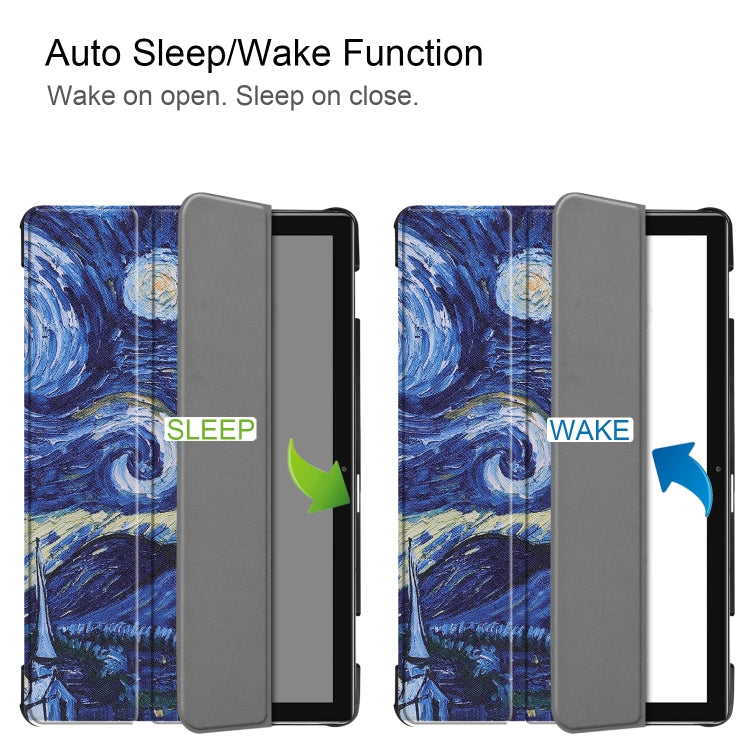 Cowhide Texture Starry Sky Pattern Colored Drawing Horizontal Flip Leather Case for Huawei Mediapad M610.8, with Holder