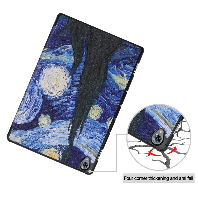 Cowhide Texture Starry Sky Pattern Colored Drawing Horizontal Flip Leather Case for Huawei Mediapad M610.8, with Holder