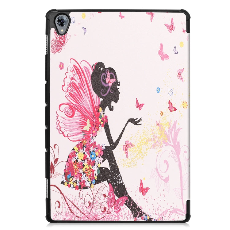 Cowhide Texture Elf Girl Pattern Colored Drawing Horizontal Flip Leather Case for Huawei Mediapad M6, with Holder