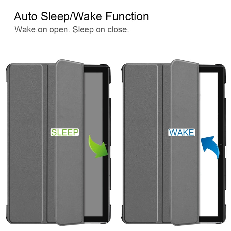 Tri-fold Cowhide Texture Horizontal Flip Leather Case for Huawei Mediapad M6 10.8, with Holder & Sleep / Wake-up Function