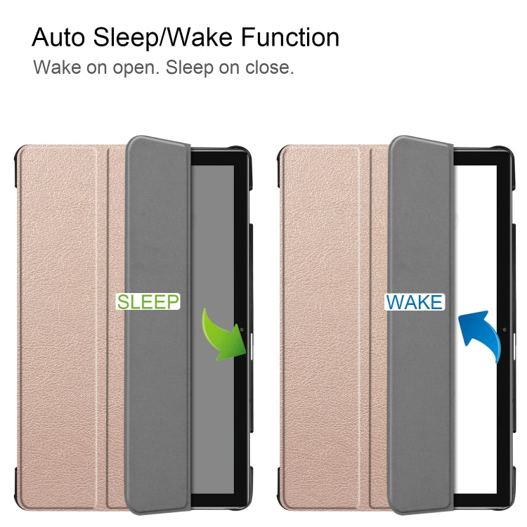 Tri-fold Cowhide Texture Horizontal Flip Leather Case for Huawei Mediapad M6 10.8, with Holder & Sleep / Wake-up Function