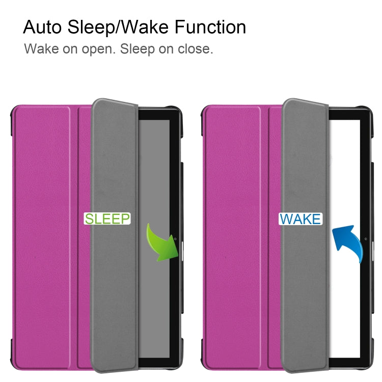 Tri-fold Cowhide Texture Horizontal Flip Leather Case for Huawei Mediapad M6 10.8, with Holder & Sleep / Wake-up Function