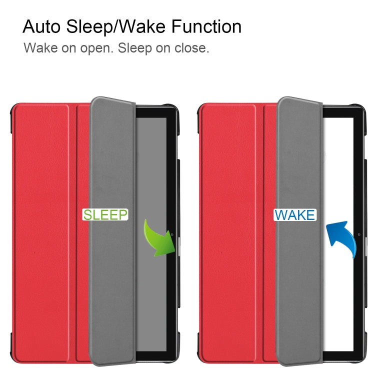 Tri-fold Cowhide Texture Horizontal Flip Leather Case for Huawei Mediapad M6 10.8, with Holder & Sleep / Wake-up Function