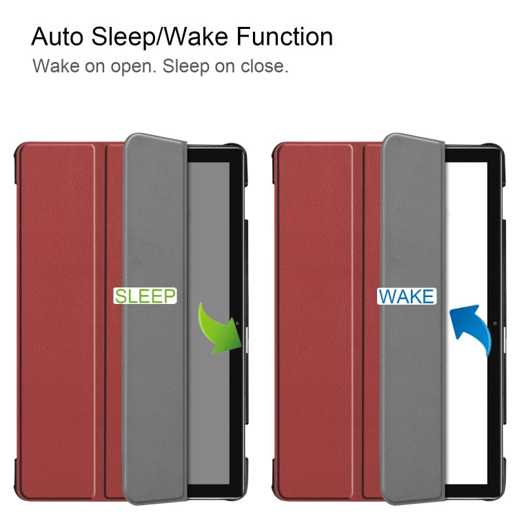 Tri-fold Cowhide Texture Horizontal Flip Leather Case for Huawei Mediapad M6 10.8, with Holder & Sleep / Wake-up Function