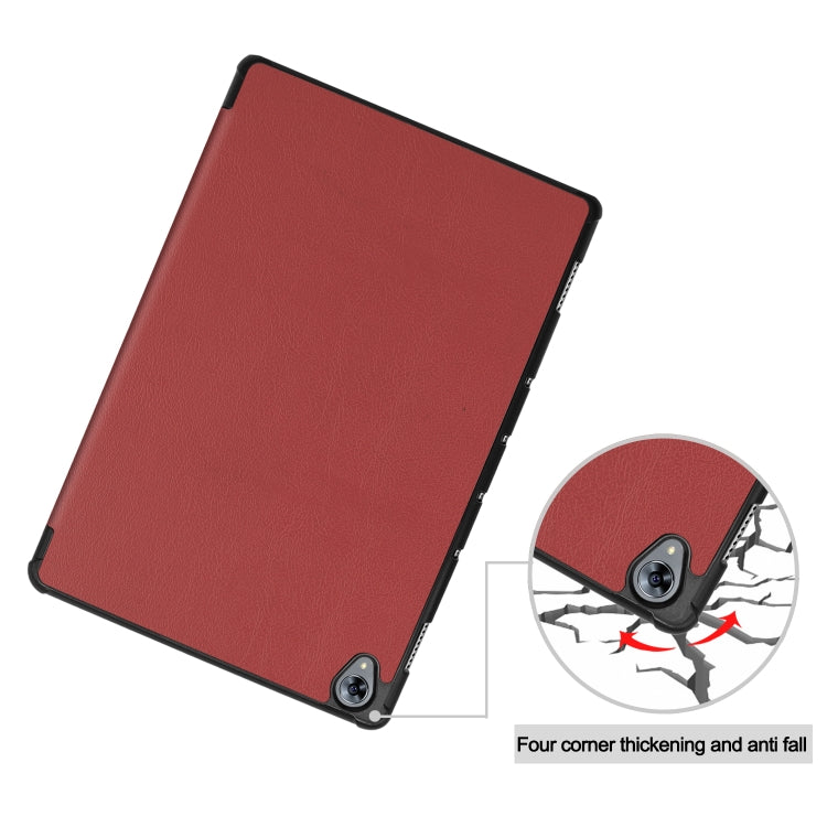 Tri-fold Cowhide Texture Horizontal Flip Leather Case for Huawei Mediapad M6 10.8, with Holder & Sleep / Wake-up Function