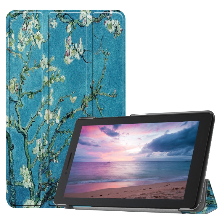Apricot Pattern Colored Painted Horizontal Flip PU Leather Case for Lenovo Tab E8 TB-8304F, with Three-folding Holder