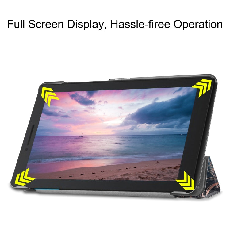 French Flower Texture Pattern Colored Painted Horizontal Flip PU Leather Case for Lenovo Tab E8 TB-8304F, with Three-folding Holder