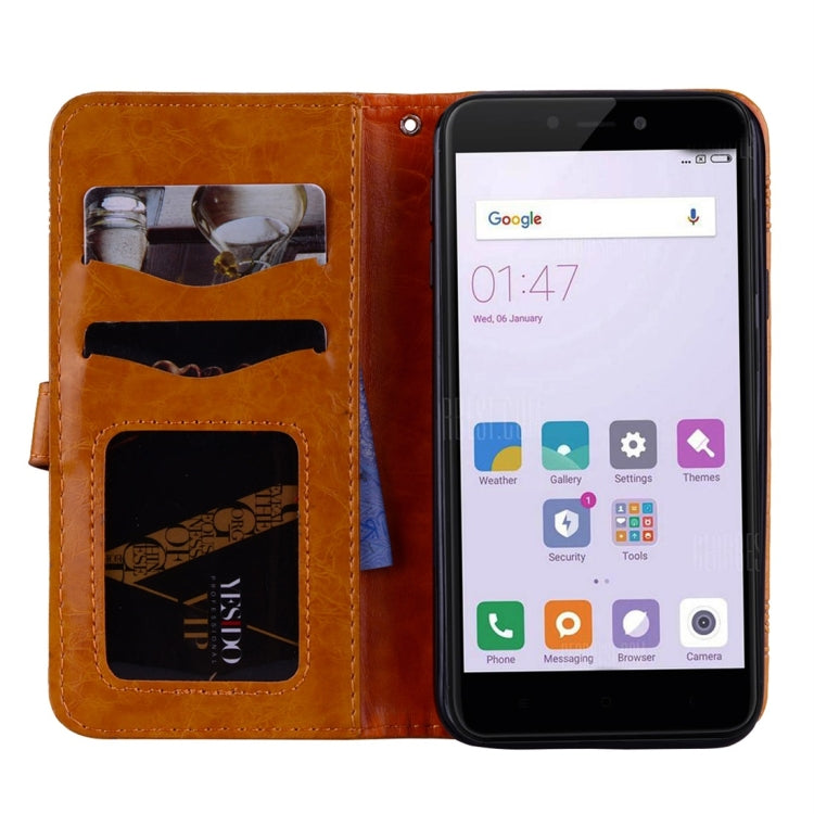 For Xiaomi Redmi 4X Vintage Oil Wax Texture Embossed Horizontal Flip Leather Case with Holder & Card Slots & Wallet & Photo Frame & Lanyard