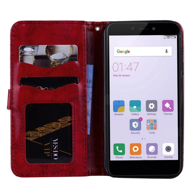 For Xiaomi Redmi 4X Vintage Oil Wax Texture Embossed Horizontal Flip Leather Case with Holder & Card Slots & Wallet & Photo Frame & Lanyard