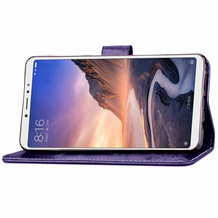 Lucky Clover Pressed Flowers Pattern Leather Case for Xiaomi Mi Max 3, with Holder & Card Slots & Wallet & Hand Strap