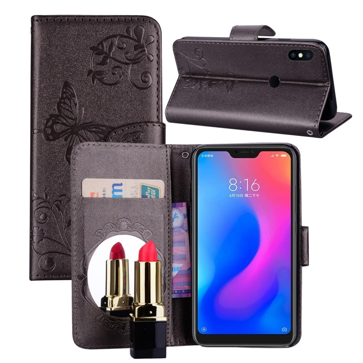 Floral Butterfly Pattern Horizontal Flip Leather Case with Mirror & Card Slot & Holder & Wallet & Lanyard For Xiaomi Redmi 6 Pro