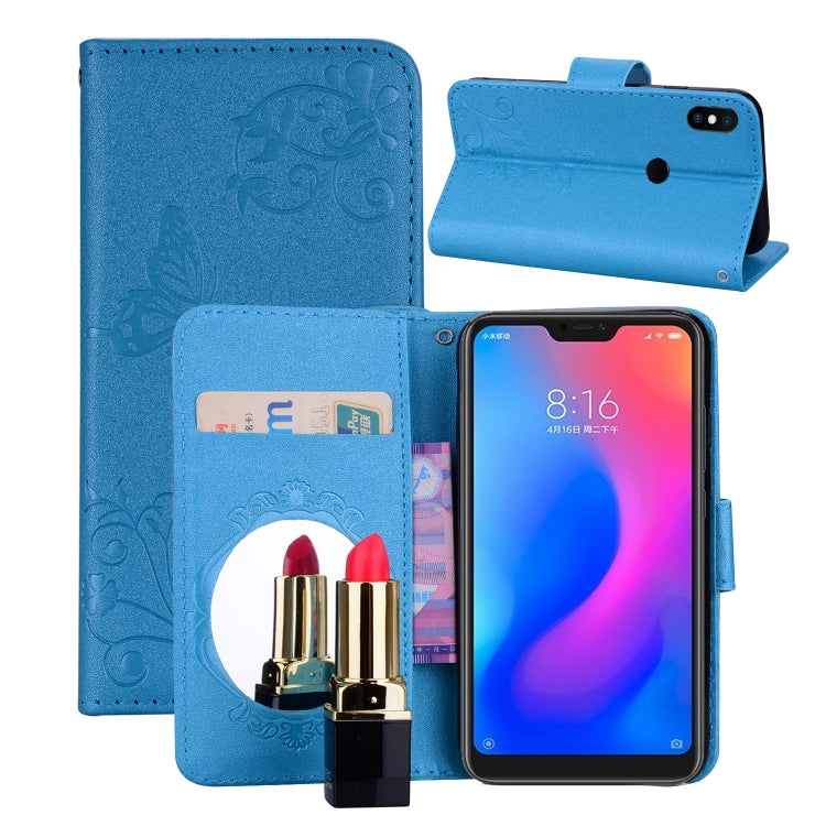 Floral Butterfly Pattern Horizontal Flip Leather Case with Mirror & Card Slot & Holder & Wallet & Lanyard For Xiaomi Redmi 6 Pro