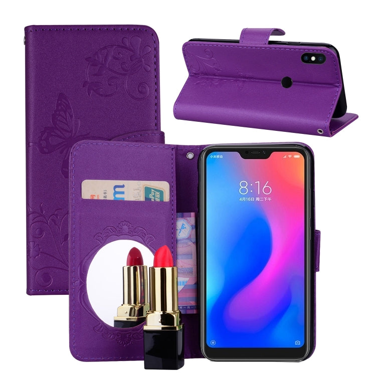 Floral Butterfly Pattern Horizontal Flip Leather Case with Mirror & Card Slot & Holder & Wallet & Lanyard For Xiaomi Redmi 6 Pro