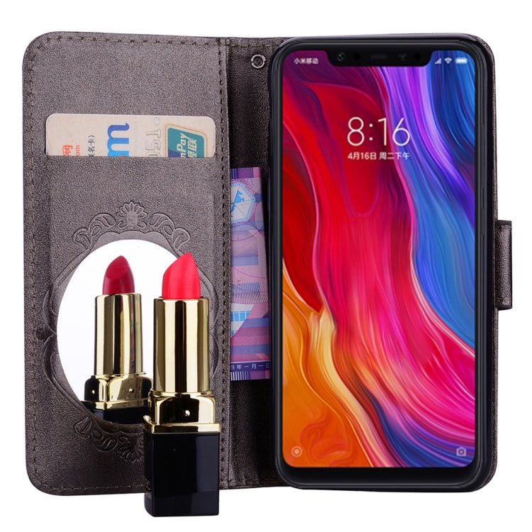 Floral Butterfly Pattern Horizontal Flip Leather Case with Mirror & Card Slot & Holder & Wallet & Lanyard For Xiaomi Mi 8 SE