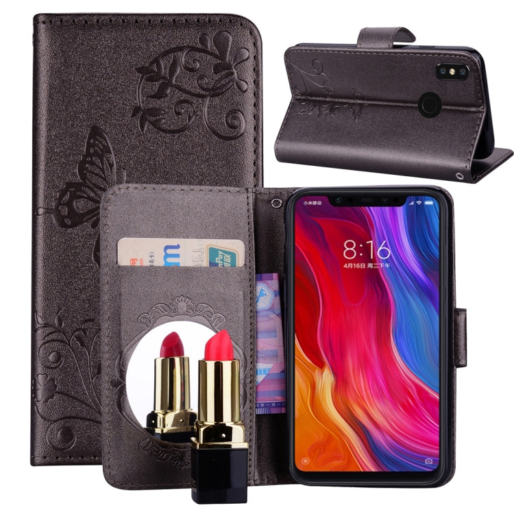 Floral Butterfly Pattern Horizontal Flip Leather Case with Mirror & Card Slot & Holder & Wallet & Lanyard For Xiaomi Mi 8 SE