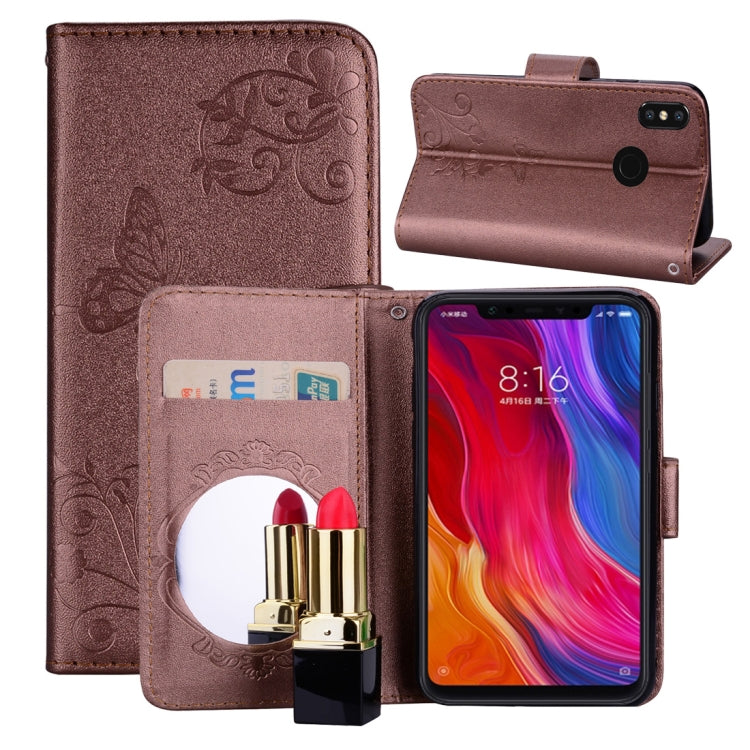 Floral Butterfly Pattern Horizontal Flip Leather Case with Mirror & Card Slot & Holder & Wallet & Lanyard For Xiaomi Mi 8 SE