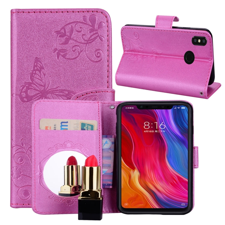 Floral Butterfly Pattern Horizontal Flip Leather Case with Mirror & Card Slot & Holder & Wallet & Lanyard For Xiaomi Mi 8 SE