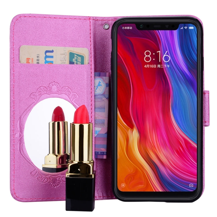 Floral Butterfly Pattern Horizontal Flip Leather Case with Mirror & Card Slot & Holder & Wallet & Lanyard For Xiaomi Mi 8 SE