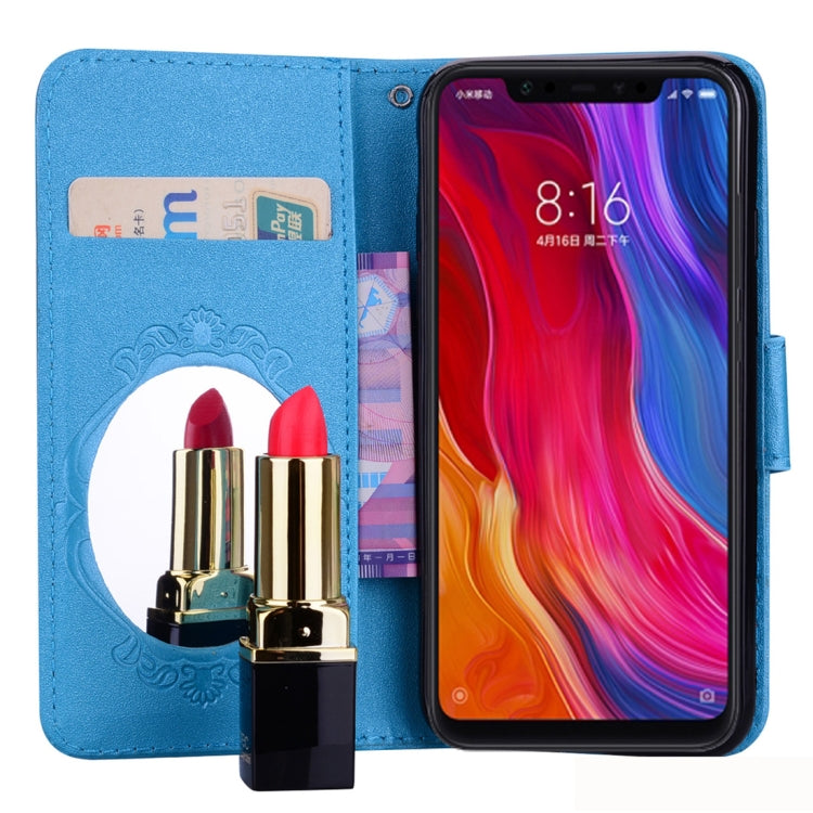 Floral Butterfly Pattern Horizontal Flip Leather Case with Mirror & Card Slot & Holder & Wallet & Lanyard For Xiaomi Mi 8 SE