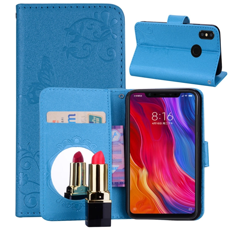 Floral Butterfly Pattern Horizontal Flip Leather Case with Mirror & Card Slot & Holder & Wallet & Lanyard For Xiaomi Mi 8 SE