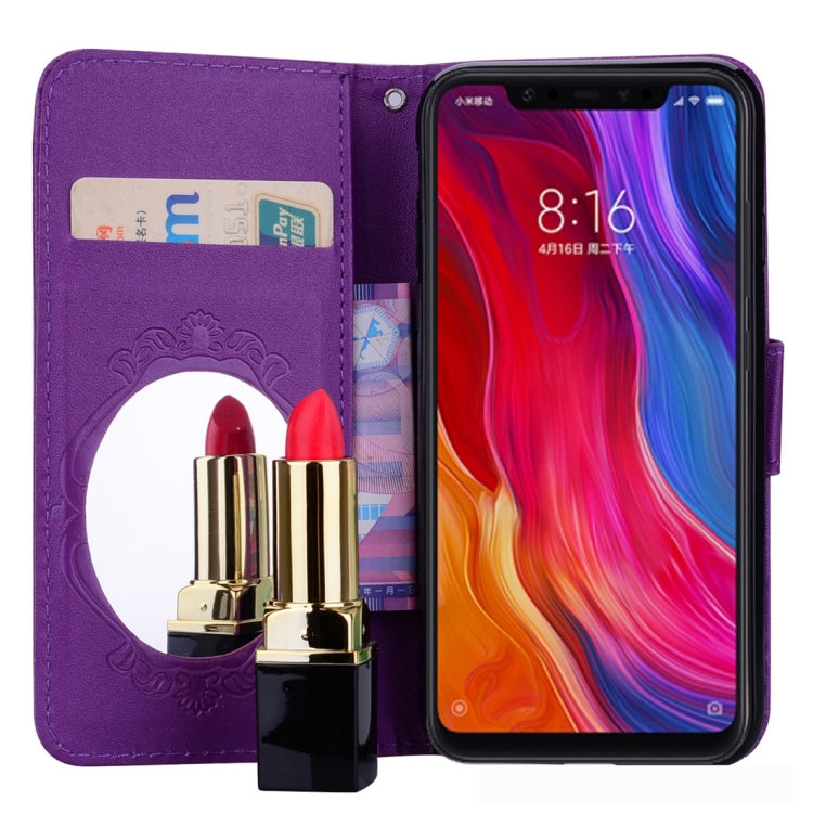 Floral Butterfly Pattern Horizontal Flip Leather Case with Mirror & Card Slot & Holder & Wallet & Lanyard For Xiaomi Mi 8 SE