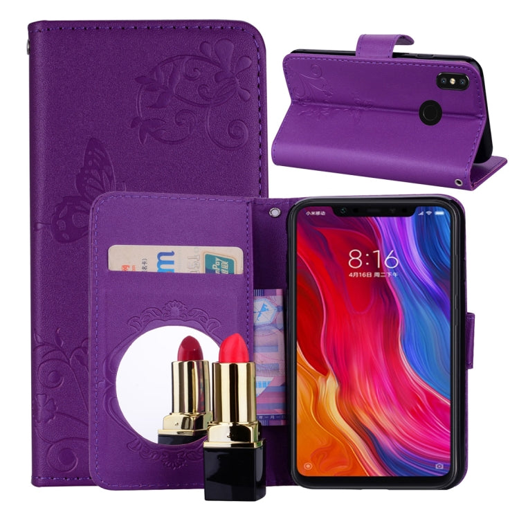 Floral Butterfly Pattern Horizontal Flip Leather Case with Mirror & Card Slot & Holder & Wallet & Lanyard For Xiaomi Mi 8 SE