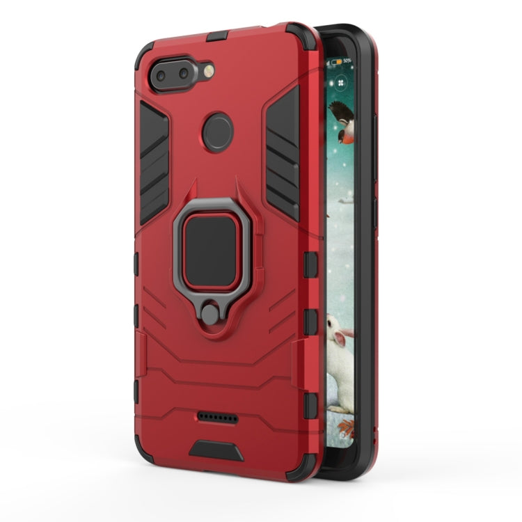 PC + TPU Shockproof Protective Case for Xiaomi Redmi 6, with Magnetic Ring Holder(Red)