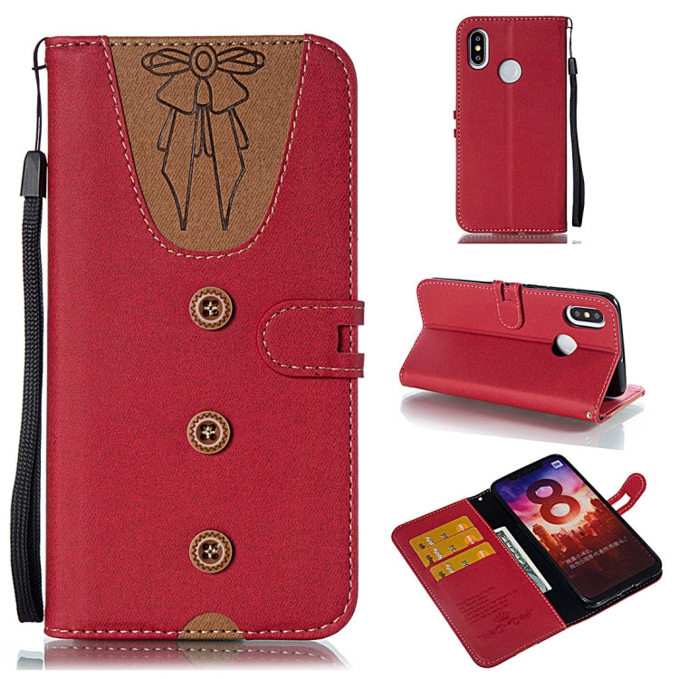 Splicing Embossed Female Style Horizontal Flip Leather Case for Xiaomi Mi 8, with Holder & Card Slots & Wallet & Lanyard