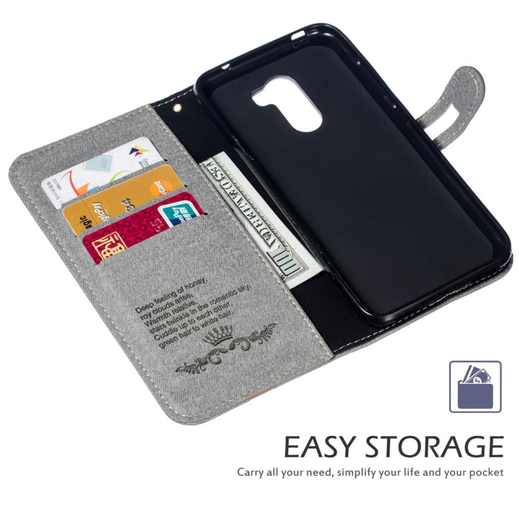 Splicing Embossed Male Style Horizontal Flip Leather Case for Xiaomi Pocophone F1, with Holder & Card Slots & Wallet & Lanyard