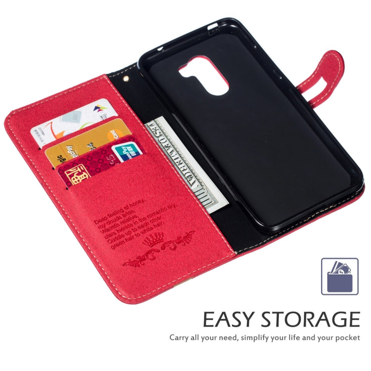 Splicing Embossed Male Style Horizontal Flip Leather Case for Xiaomi Pocophone F1, with Holder & Card Slots & Wallet & Lanyard