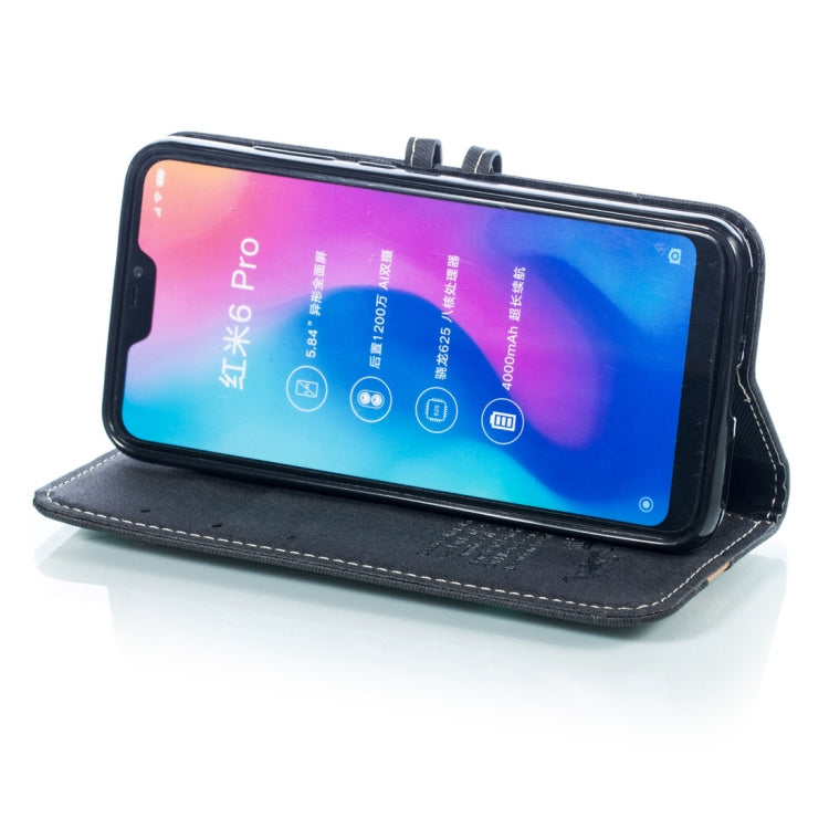 Splicing Embossed Male Style Horizontal Flip Leather Case for Xiaomi Redmi 6 Pro, with Holder & Card Slots & Wallet & Lanyard