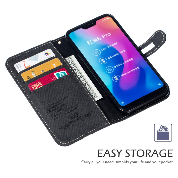 Splicing Embossed Male Style Horizontal Flip Leather Case for Xiaomi Redmi 6 Pro, with Holder & Card Slots & Wallet & Lanyard