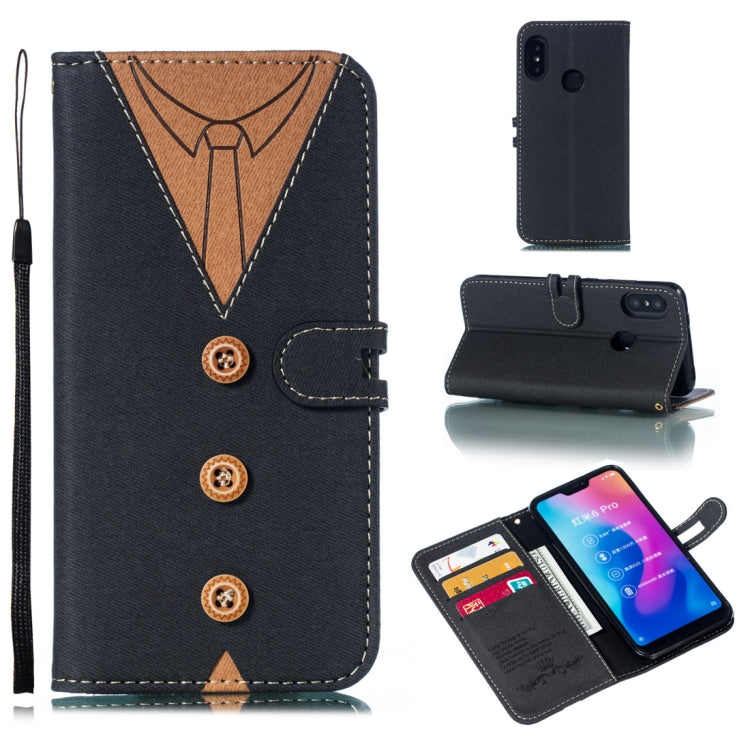Splicing Embossed Male Style Horizontal Flip Leather Case for Xiaomi Redmi 6 Pro, with Holder & Card Slots & Wallet & Lanyard