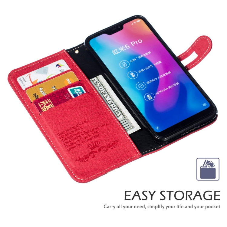 Splicing Embossed Male Style Horizontal Flip Leather Case for Xiaomi Redmi 6 Pro, with Holder & Card Slots & Wallet & Lanyard