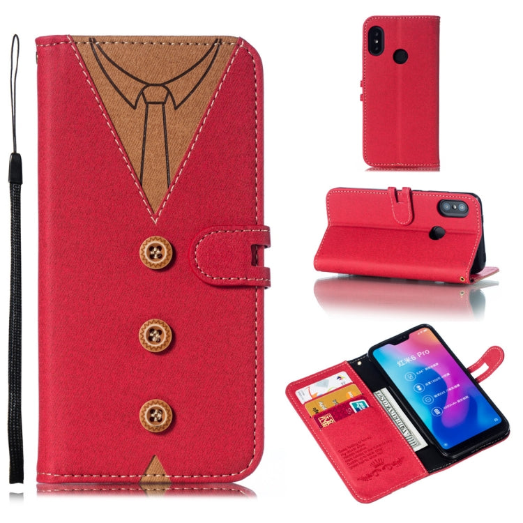 Splicing Embossed Male Style Horizontal Flip Leather Case for Xiaomi Redmi 6 Pro, with Holder & Card Slots & Wallet & Lanyard