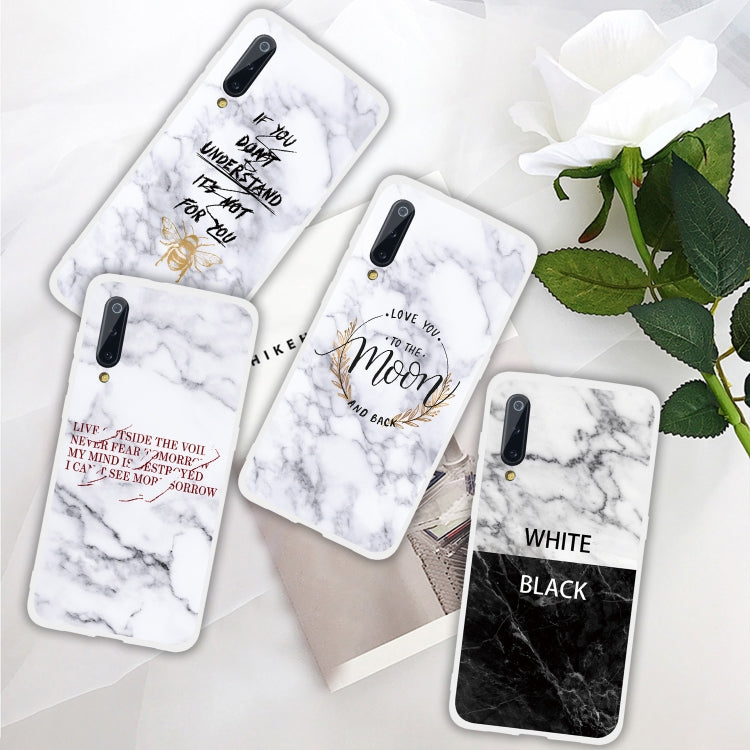 Black and White Text Matte Semi-transparent TPU Marble Mobile Phone Case for Xiaomi Mi 9
